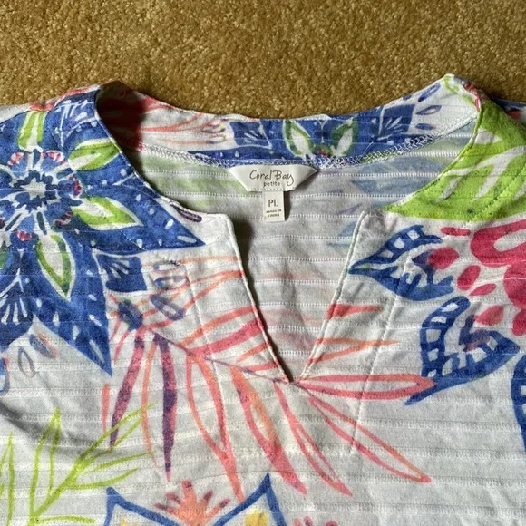 Coral Bay v neck large floral top blouse shirt LP petite - Picture 4 of 5
